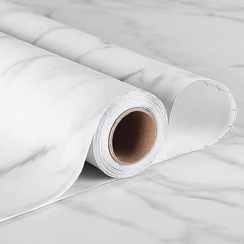 HOMSUN Vinyl Flooring Stickers, Peel and Stick, Waterproof Marble Design Wallpaper Tiles for Walls, Bathroom, Kitchen and Living Room (2 Feet x 5 Feet, Matt White) - Image 4