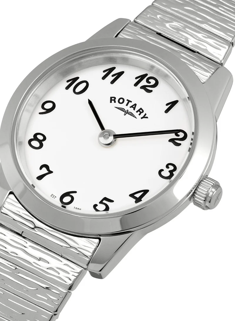 Rotary Women's Heritage Altera Analogue Watch, 22 mm, White Dial, Steel Expander Bracelet