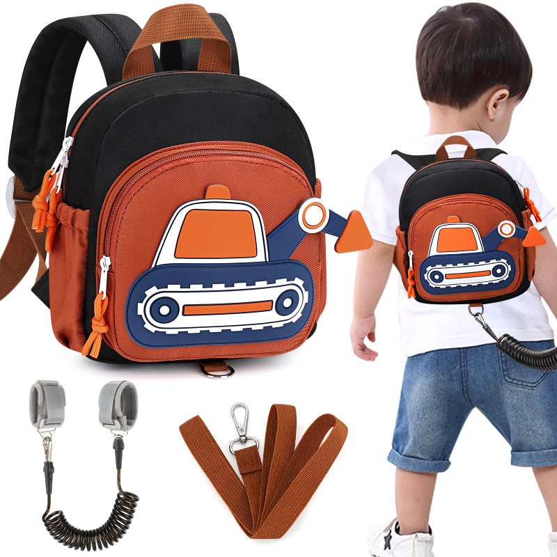Accmor Toddler Leash Backpack, Children Safety Walking Harness Cute Excavator Bag with Anti Lost Wrist Link, Kids Travel Essential Mini Rucksack Back Pack with Strap Tether for Baby Boys - Image 1