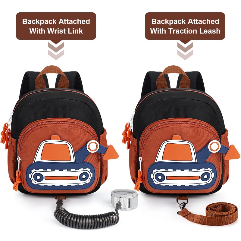 Accmor Toddler Leash Backpack, Children Safety Walking Harness Cute Excavator Bag with Anti Lost Wrist Link, Kids Travel Essential Mini Rucksack Back Pack with Strap Tether for Baby Boys - Image 4