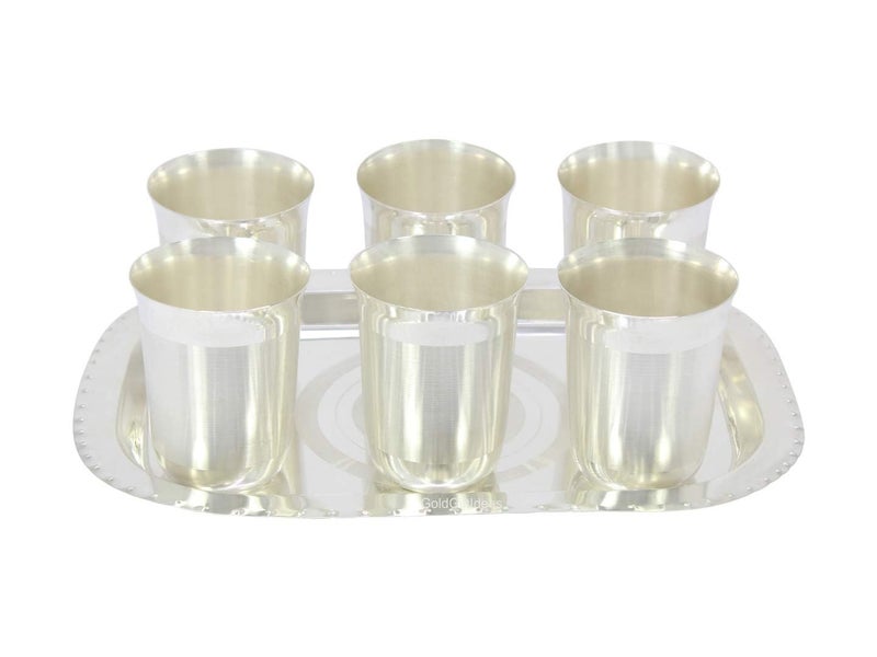 GoldGiftIdeas Silver Plated Six Glass/Tray And Six Manchurian Bowl/Spoon-Tray Combo, Dinnerware Items, Dinnerware Set, 300 ML - Image 5