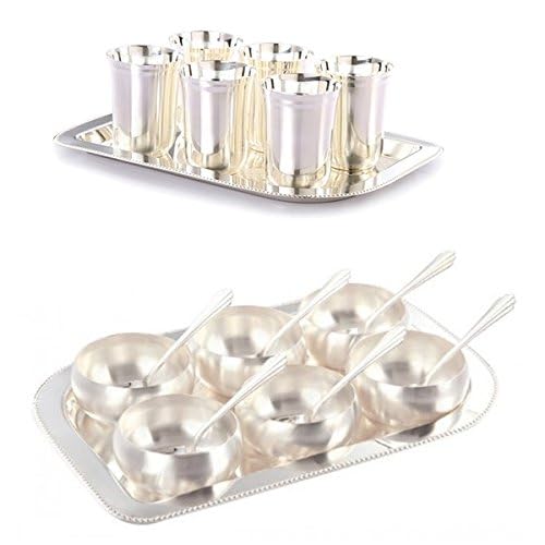 GoldGiftIdeas Silver Plated Six Glass/Tray And Six Manchurian Bowl/Spoon-Tray Combo, Dinnerware Items, Dinnerware Set, 300 ML - Image 2