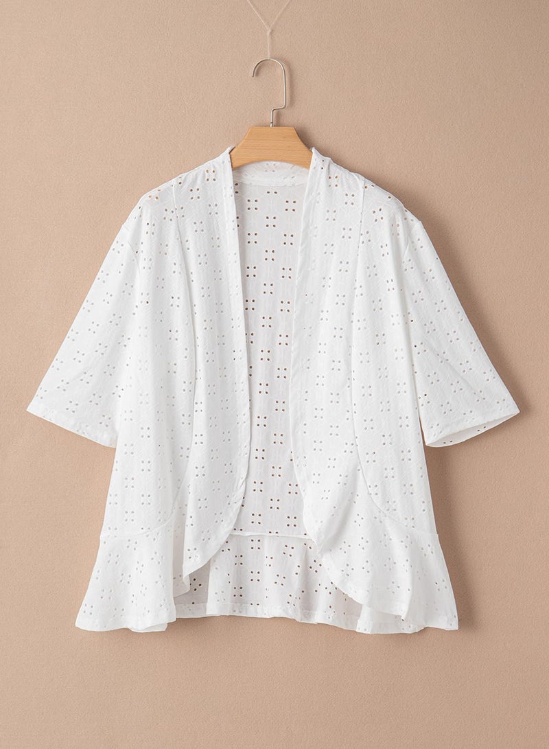 Sidefeel Women's Summer Lightweight Open Front Cardigans Spring Fashion Knit Ruffle Half Sleeve Kimono Cardigans Sweaters White 2X-Large - Image 3