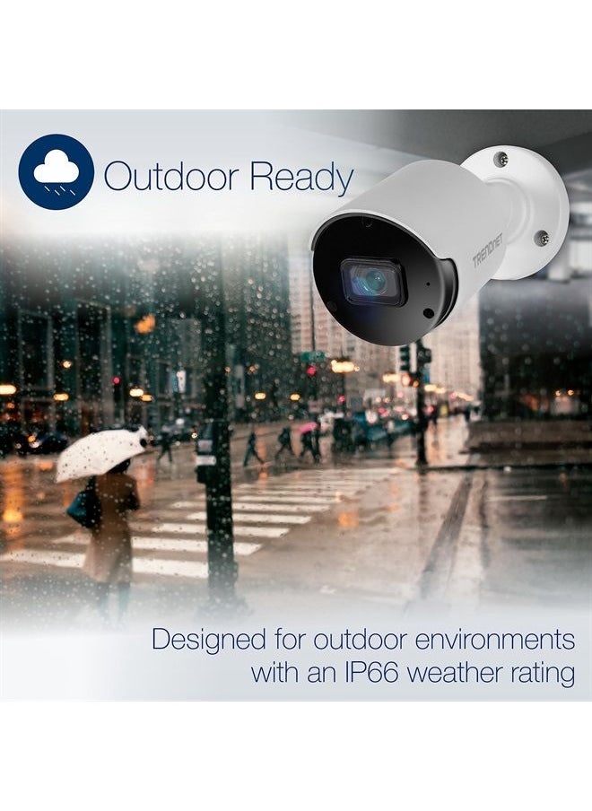 Trendnet - Indoor Outdoor 5MP H.265 PoE Bullet Network Camera, IP66 Rated Housing, IR Night Vision up to 30m (98 ft.), Security Surveillance Camera, microSD Card Slot (up to 256GB), White, TV-IP1514PI - Image 1