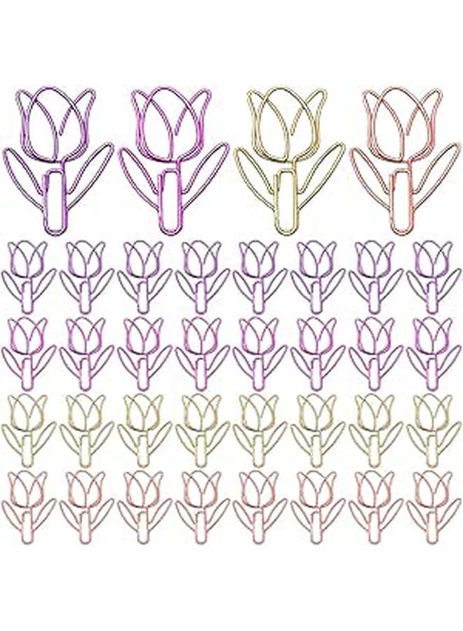 60pcs Tulip Shaped Metal Paper Clips Colorful Small Memo Document Holders for Office School Organization - Image 1