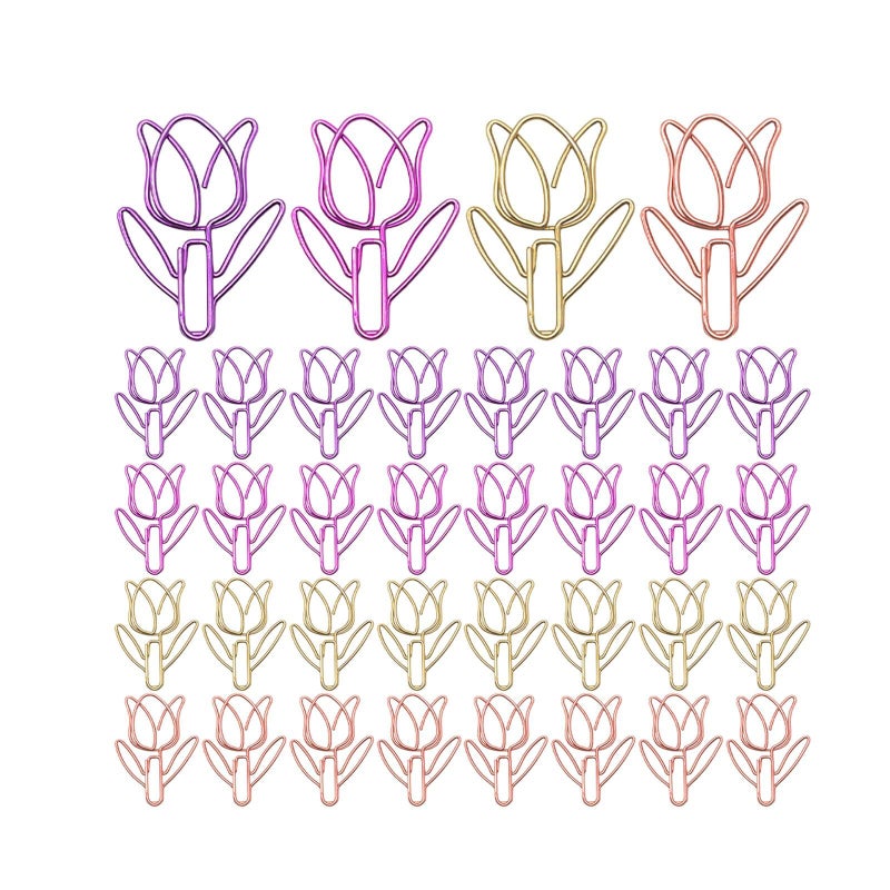 60pcs Tulip Shaped Metal Paper Clips Colorful Small Memo Document Holders for Office School Organization - Image 2