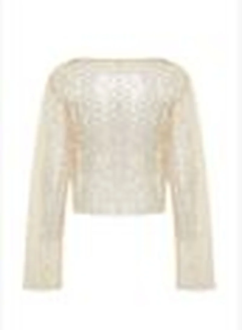 trendyol Beige Crop Knitted Unlined Shiny Mesh Sequin Blouse