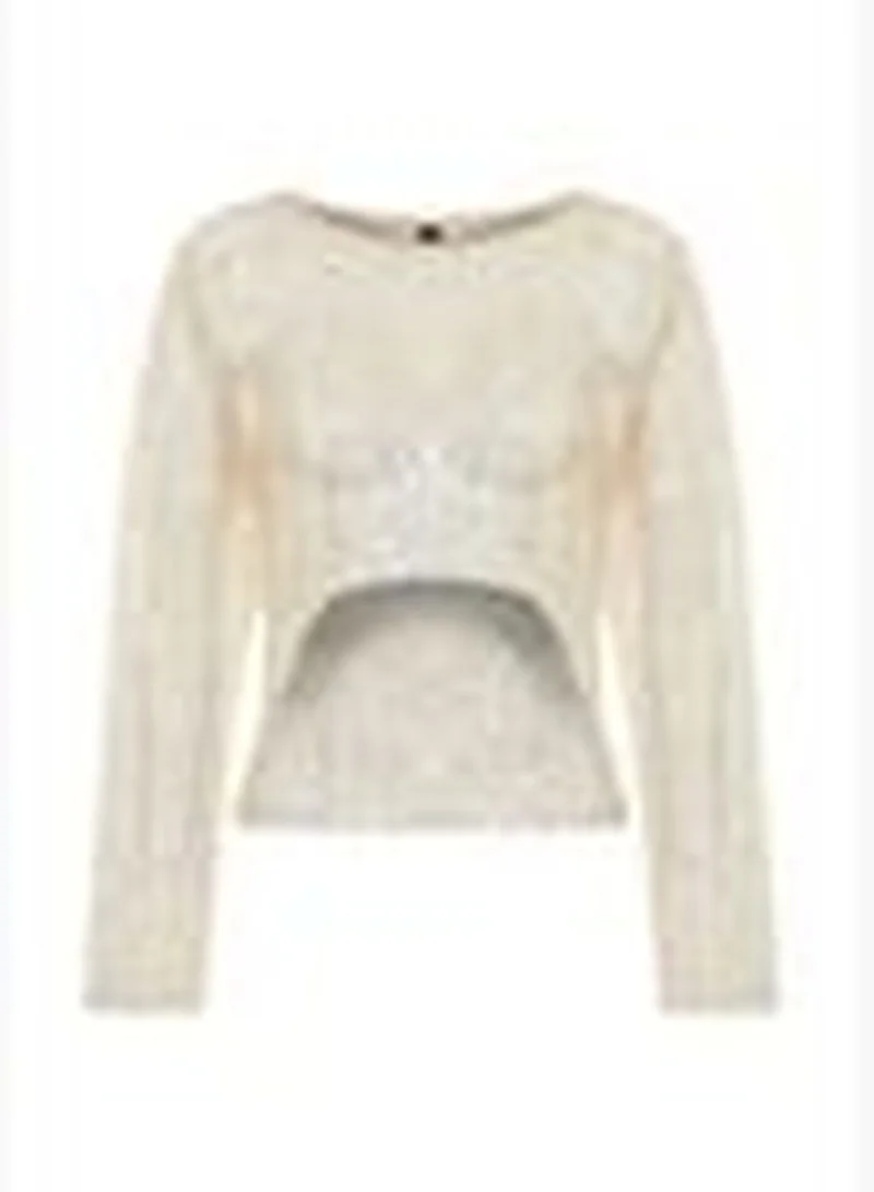 trendyol Beige Crop Knitted Unlined Shiny Mesh Sequin Blouse