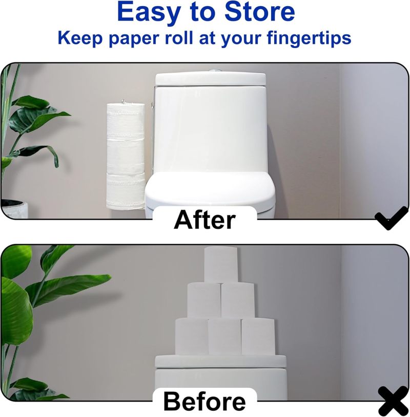 Toilet Paper Holder: Stainless Steel 3-Roll Capacity, Rust-Resistant Dual Installation - Space-Saving Design, Wall Mounted Tissue Holder for Small Bathrooms, RVs - Image 3