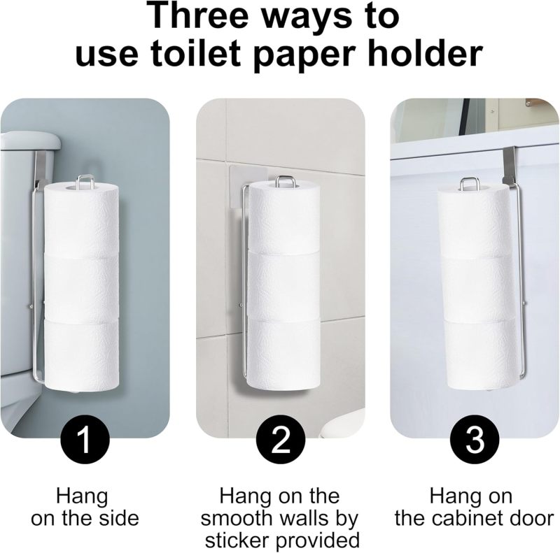 Toilet Paper Holder: Stainless Steel 3-Roll Capacity, Rust-Resistant Dual Installation - Space-Saving Design, Wall Mounted Tissue Holder for Small Bathrooms, RVs - Image 5