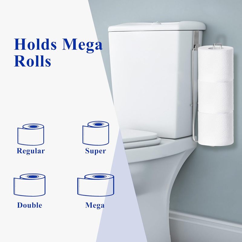 Toilet Paper Holder: Stainless Steel 3-Roll Capacity, Rust-Resistant Dual Installation - Space-Saving Design, Wall Mounted Tissue Holder for Small Bathrooms, RVs - Image 4