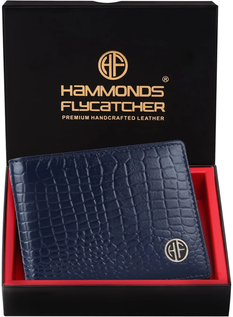  هاموندز فلاي كاتشر محفظة جلدية للرجال | محمية بتقنية تحديد الهوية بموجات الراديو (RFID) للاستخدام اليومي (أزرق تمساح)
