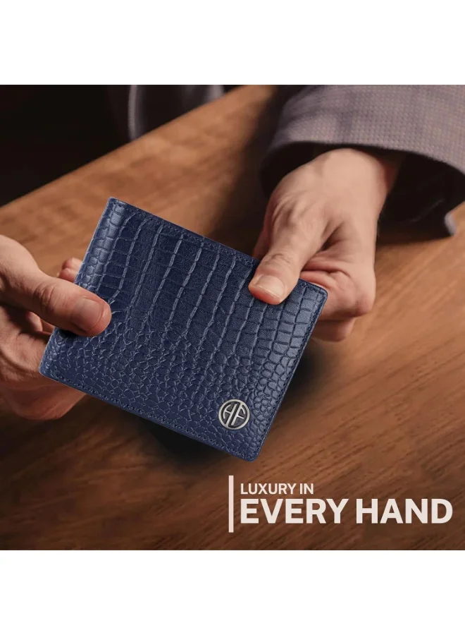  هاموندز فلاي كاتشر محفظة جلدية للرجال | محمية بتقنية تحديد الهوية بموجات الراديو (RFID) للاستخدام اليومي (أزرق تمساح)