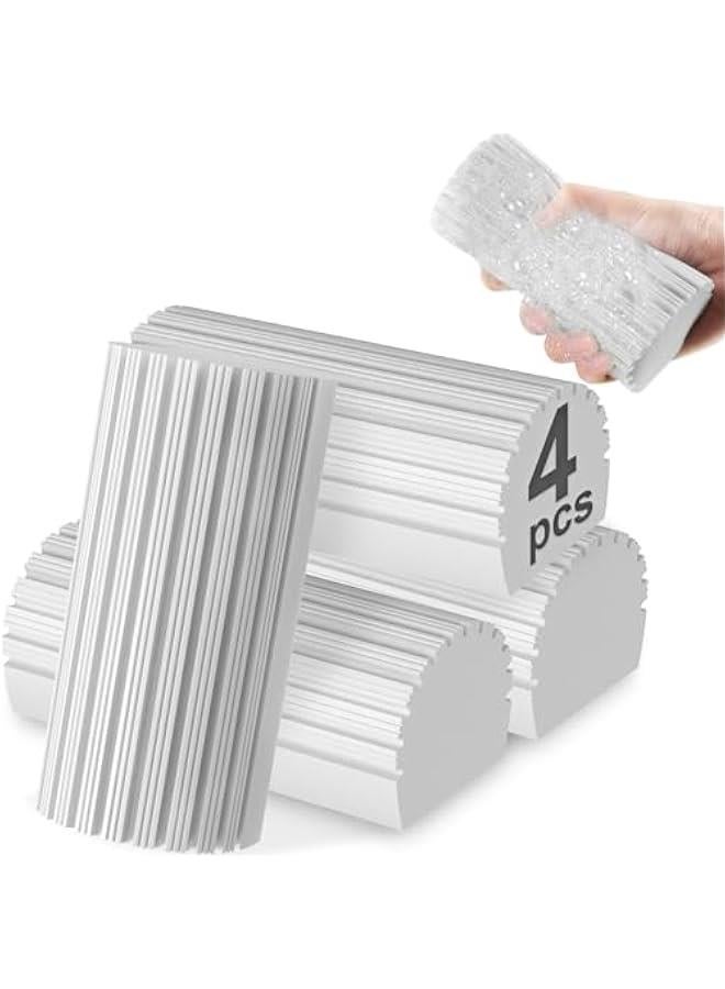 4pcs Damp Sponge Duster Grey, Household Clean Sponges Duster for Cleaning Baseboards Blinds, Vents, Window Trunk, Scrub Magic Dusting Sponge Eraser Reusable Wet Sponges Cleaning Supplies Tool - Image 1