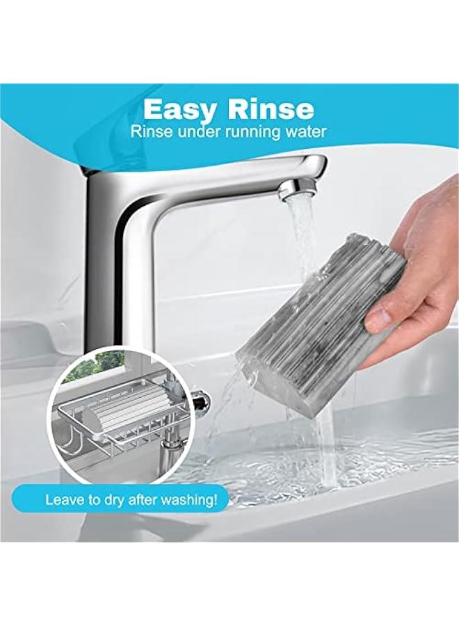 4pcs Damp Sponge Duster Grey, Household Clean Sponges Duster for Cleaning Baseboards Blinds, Vents, Window Trunk, Scrub Magic Dusting Sponge Eraser Reusable Wet Sponges Cleaning Supplies Tool - Image 4