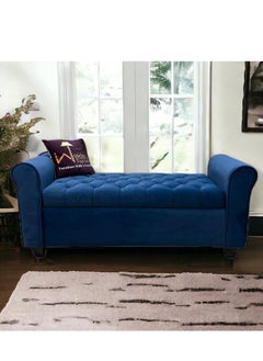 Wooden Twist Button Tufted Design Premium Wood 2 Seater Storage Bench (Blue)  - Image 1