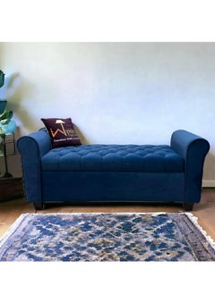 Wooden Twist Button Tufted Design Premium Wood 2 Seater Storage Bench (Blue)  - Image 3
