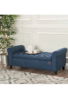 Wooden Twist Button Tufted Design Premium Wood 2 Seater Storage Bench (Blue)  - Image 4