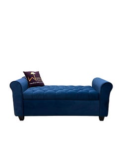 Wooden Twist Button Tufted Design Premium Wood 2 Seater Storage Bench (Blue)  - Image 5
