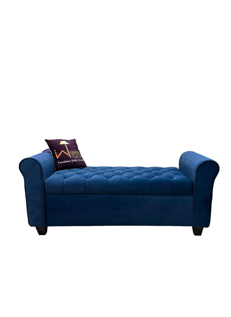 Wooden Twist - Button Tufted Design Premium Wood 2 Seater Storage Bench (Blue) - Image 1