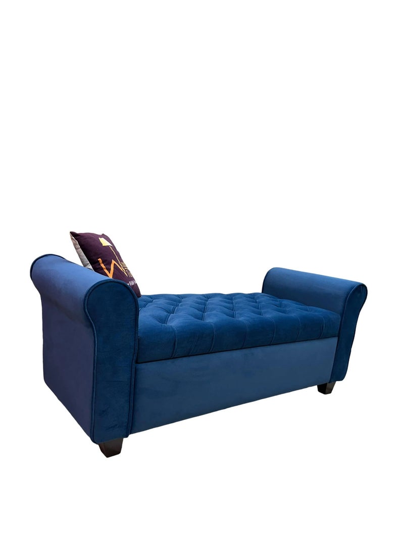 Wooden Twist - Button Tufted Design Premium Wood 2 Seater Storage Bench (Blue) - Image 1