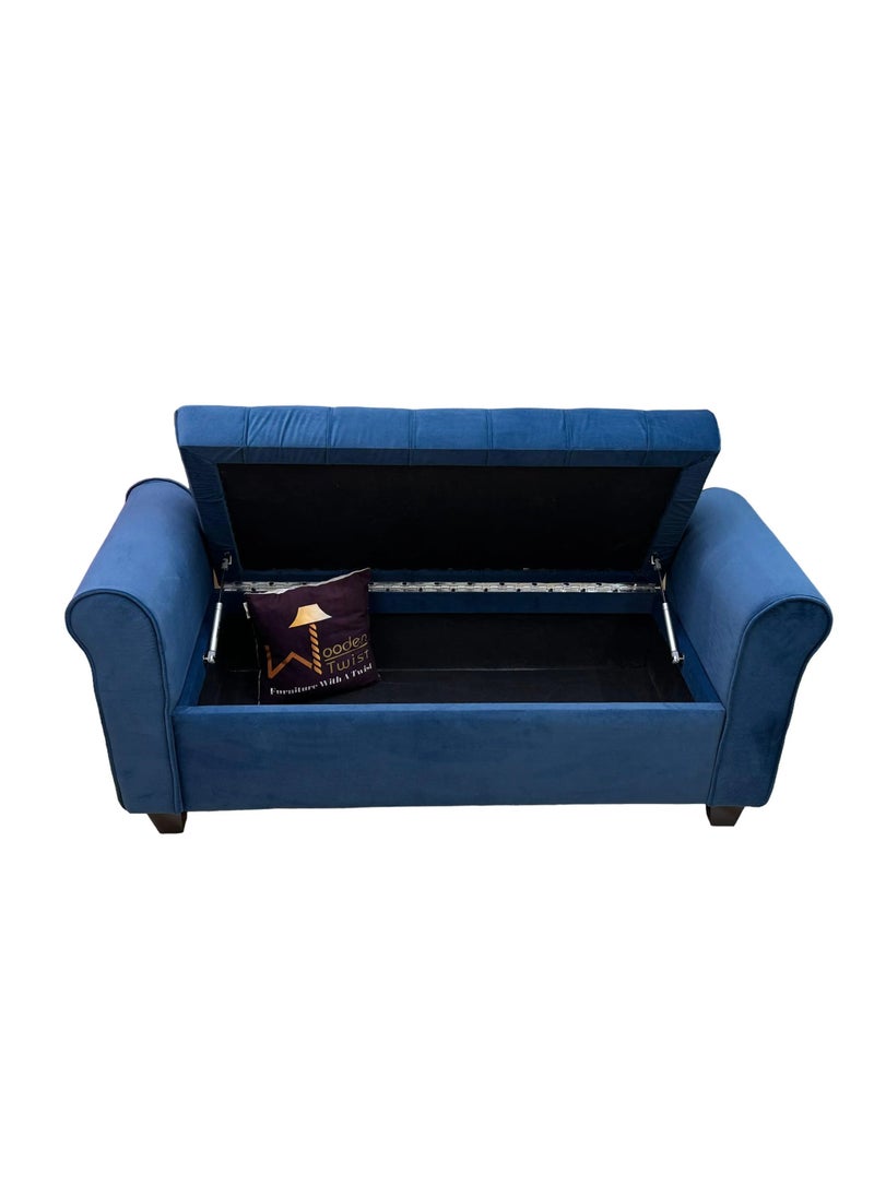 Wooden Twist - Button Tufted Design Premium Wood 2 Seater Storage Bench (Blue) - Image 1