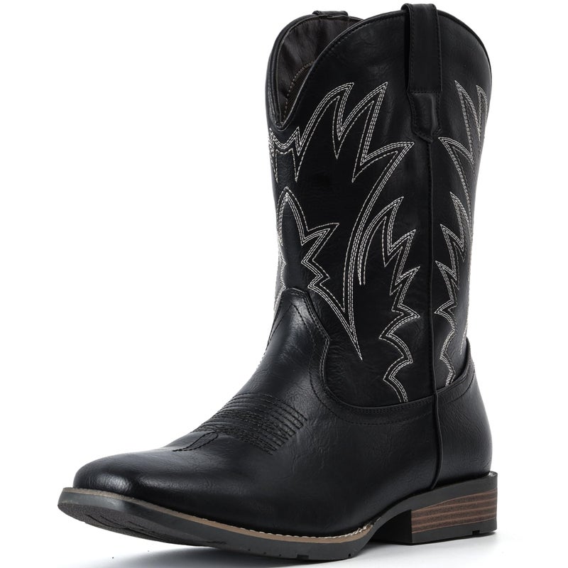 IUV Cowboy Boots For Men Square Toe Western Boots Durable Classic Embroidered Pull On Boot Slip Resistant Country Boot - Image 1