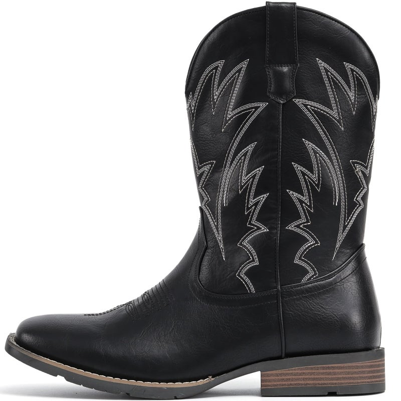IUV Cowboy Boots For Men Square Toe Western Boots Durable Classic Embroidered Pull On Boot Slip Resistant Country Boot - Image 4