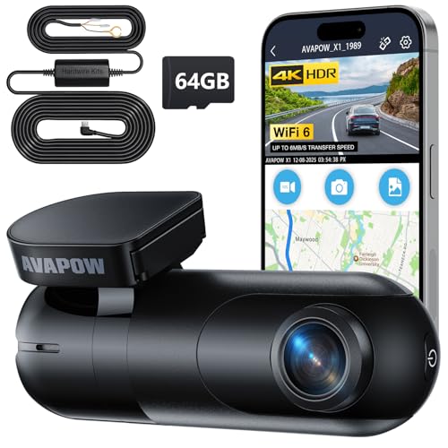 AVAPOW 4K Dash Cam Front for Cars, Free Hardwire Kit & 64GB Sd Card Included – WiFi 6, App Control, UHD 2160P, Built-in G-Sensor, Loop Recording, Night Vision, 170° Wide Angle, 24H Parking, WDR - Image 1