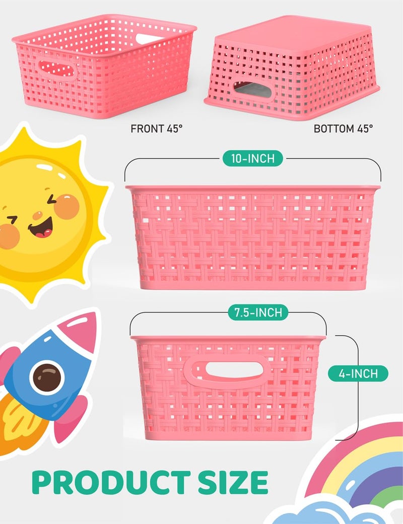WYT 6-Pack Plastic Small Shelf Storage Weave Baskets Organizing for Cabinets and Pantries, Pink - Image 2
