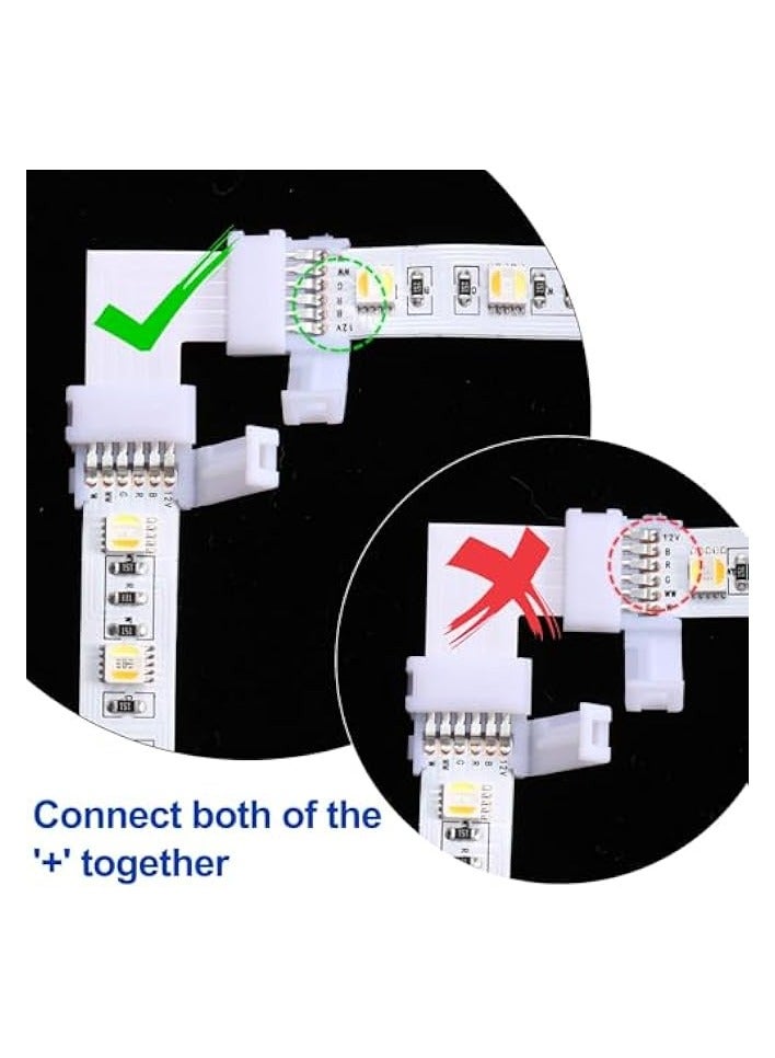 erorex 12-Piece 6-Pin L-Shaped LED Strip Connector Kit - Solderless Corner Joints for 12mm RGB/RGBW Light Strips, Waterproof 90° Angle Connectors for 6 Pin LED Strip (Includes 6 Straight + 6 Angled Adapters) - Image 2