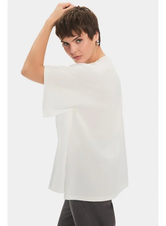 JUNE June Women 100% Cotton Oversize/loose Fit Crew Neck Flowy Tshirt White