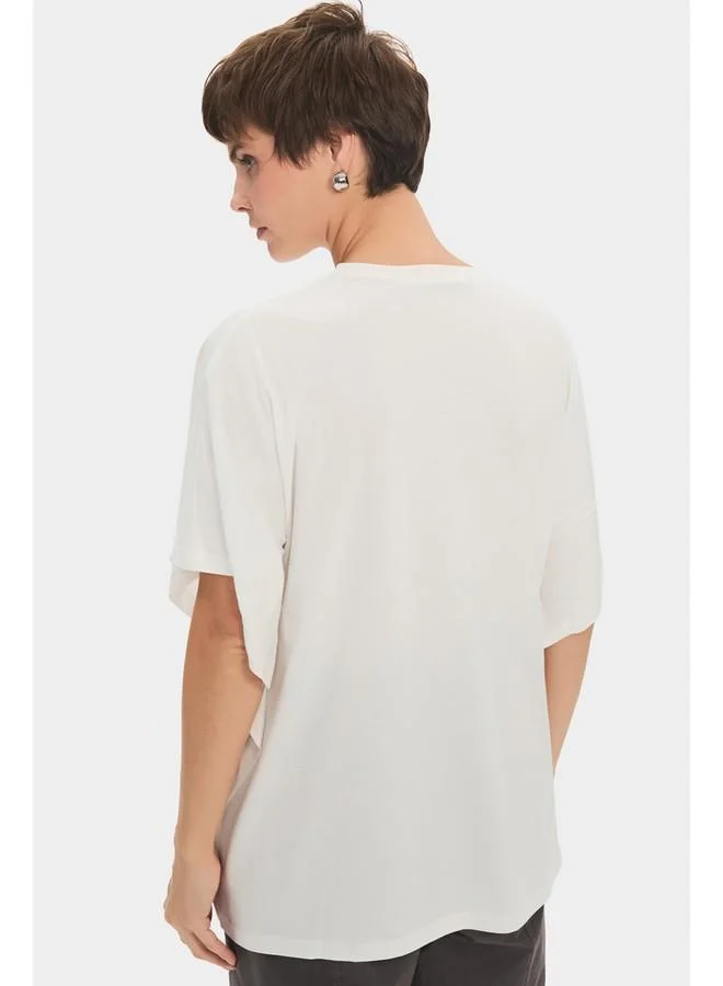 JUNE June Women 100% Cotton Oversize/loose Fit Crew Neck Flowy Tshirt White
