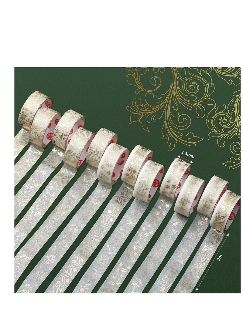 SYOSI 12 PCS Gold Vintage Washi Tape 15mm Botanical Gold Foil Washi Masking Tape with Leaves Aesthetic Decorative Tape for Bullet Journal Supplies DIY Crafts Scrapbooking Planner Gift Wrapping Washi Tape - Image 2