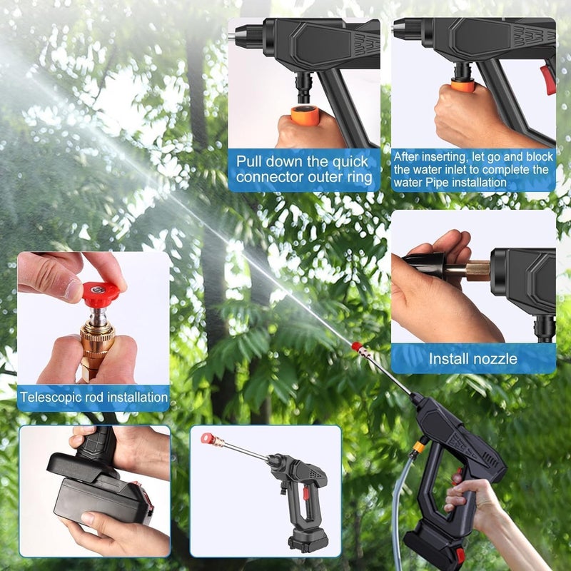 Riderev Cordless Pressure Washer 48V Portable Pressure Cleaner Electric Handheld Power Washer Gun for Outdoor Use for Cleaning Car Watering Flowers Cleaning Floors with Charger - Image 5