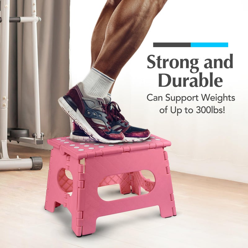 Handy Laundry Folding Lightweight Step Stool - Sturdy Enough to Support Adults and Safe Enough for Kids - Opens Easy with One Flip - Great for Kitchen, Bathroom or Bedroom (Pink - 9 Inch) - Image 4