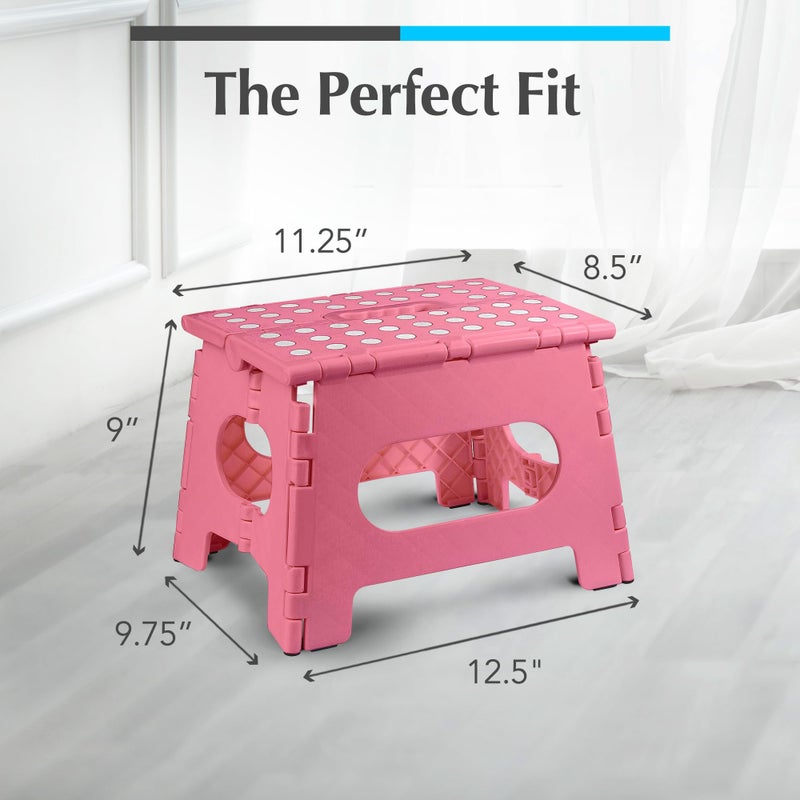 Handy Laundry Folding Lightweight Step Stool - Sturdy Enough to Support Adults and Safe Enough for Kids - Opens Easy with One Flip - Great for Kitchen, Bathroom or Bedroom (Pink - 9 Inch) - Image 5
