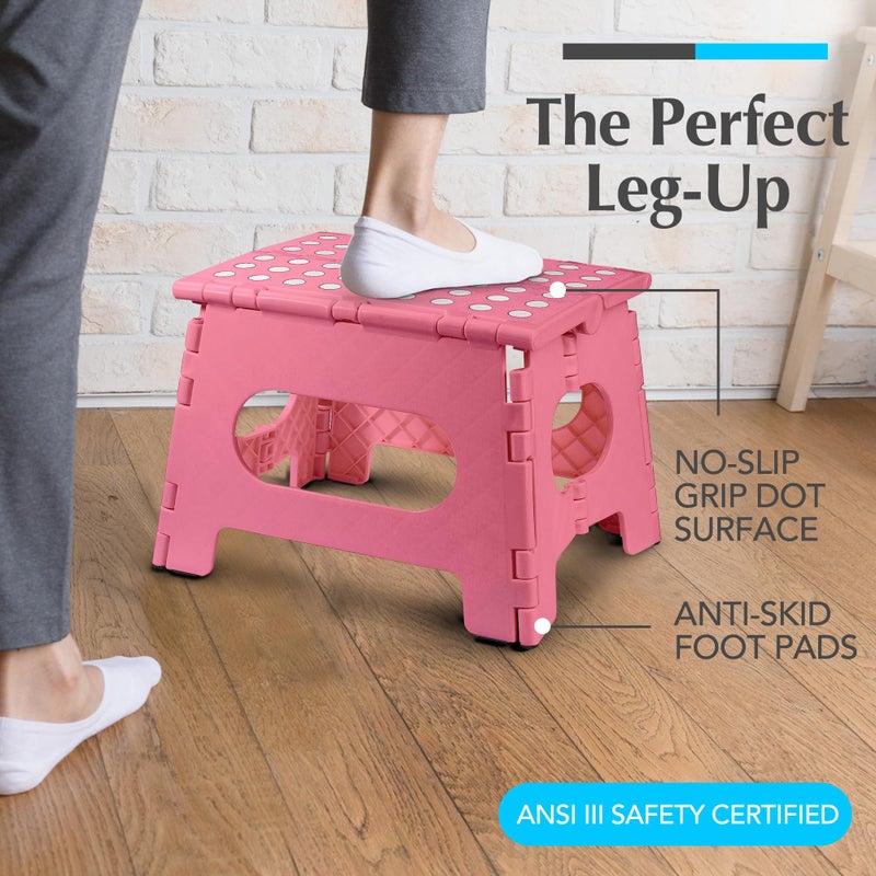 Handy Laundry Folding Lightweight Step Stool - Sturdy Enough to Support Adults and Safe Enough for Kids - Opens Easy with One Flip - Great for Kitchen, Bathroom or Bedroom (Pink - 9 Inch) - Image 2