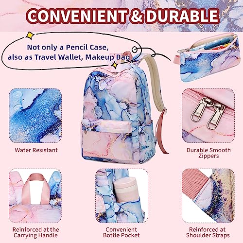 AUIVTY School backpack for Girls Teens Marble Backpack with Lunch Box Pencil Case Kids Backpack Elementary Middle School-Pink - Image 2