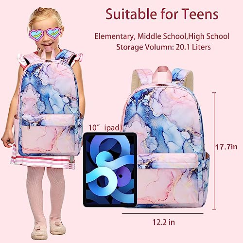 AUIVTY School backpack for Girls Teens Marble Backpack with Lunch Box Pencil Case Kids Backpack Elementary Middle School-Pink - Image 4