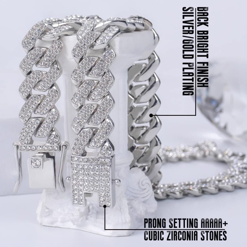 APaztip Mens Cuban Link Chain Silver 20'' Necklace Iced Out Thick Chain For Women Bling Diamond Cut Cuban Link Chains For Men Hip Hop Jewelry - Image 3