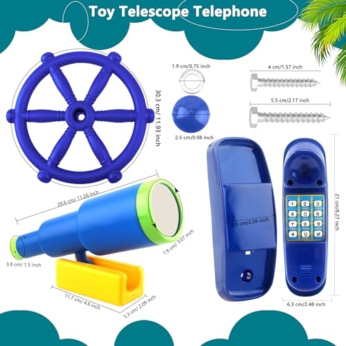 Restroma 3 Pack Kids Playground Accessories Pirate Ship Steering Wheel Plastic Steering Wheel Swingset Telephone Plastic Telescope for Kids Outdoor Playhouse Treehouse Playset Blue - Image 5