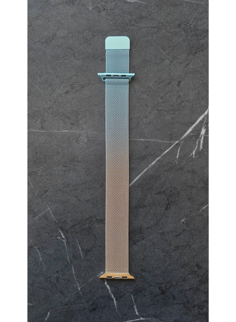 Premium 46mm Milanese Magnetic Loop Watch Band | Stainless Steel Metal Mesh Strap | Blue & Bronze - Image 3