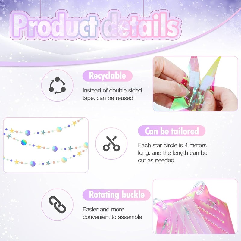 Jerify 37 Pcs Iridescent Party Decorations Disco Holographic Garland Star and Snowflake Hanging Honeycomb Ball Decorative Plastic Fan Snowflake Garlands Star Hanging Swirl - Image 3