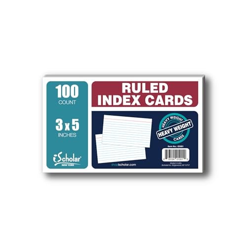 iScholar Index Cards, White, Ruled, 3 x 5 Inches, 100 Card Pack (03501) - Image 1