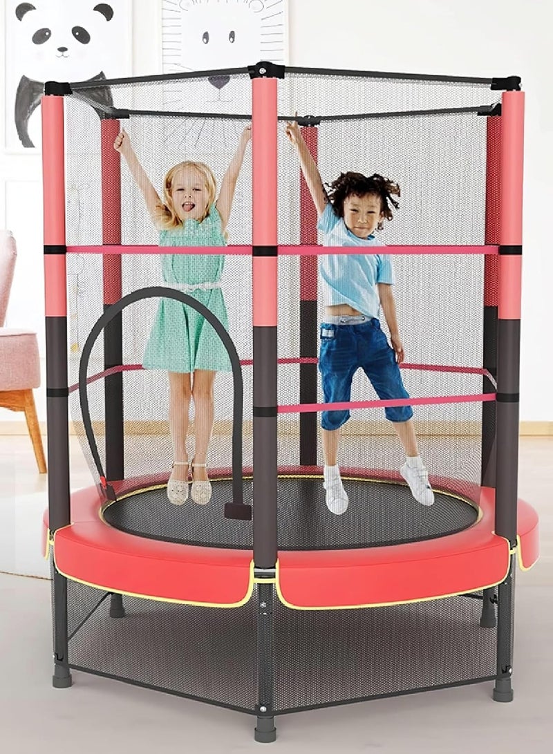 أَرَوْن ترامبولين للأطفال خارجي وداخلي شديد التحمل مع شبكة أمان (140*140*160 سم)، محمول لضمان الترفيه الآمن، يمكن اللعب على الترامبولين لشخصين - Image 1