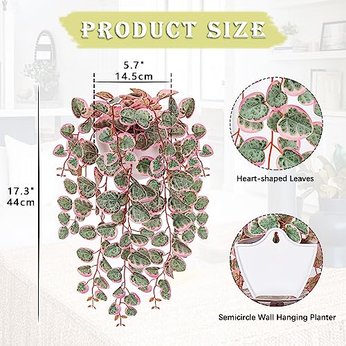 Briful Faux Hanging Plants 17 Artificial String of Heart Vines with Semicircle Wall Mount Planter Fake Draping Plants for Home Office Room Shelf Wall Hanging Decor - Image 3
