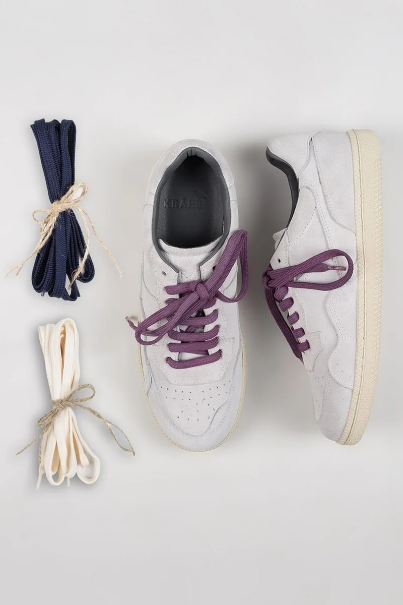 Manijero Krahe Zeus Men's Genuine Leather Hand-Painted White Sneakers with Laces and Two Spare Laces