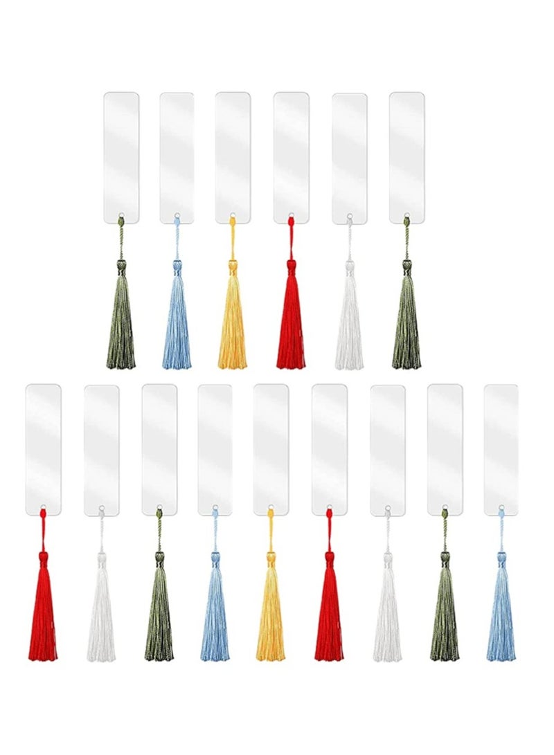 SOLARAE 15-Piece Clear Acrylic Bookmark Set with Mini Tassels for DIY Projects, Crafting, and Gift Tags -  Blank Bookmarks for Party Decor and Creative Designs. - Image 1