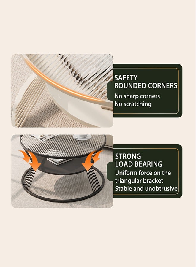 Glass Coffee Table,Round End Table for Living Room, 2-Tier Glass Top Side Table, Simple and Modern Center Table - Image 3